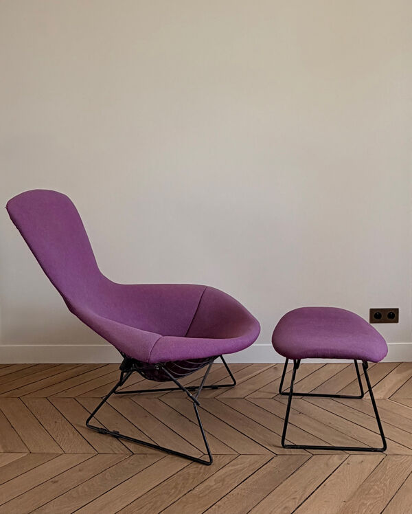 Chaise longue Knoll Bertoia Bird avec ottoman – Cadre original – Kvadra