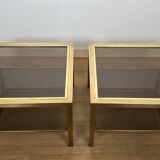 Pair of large square brass side tables