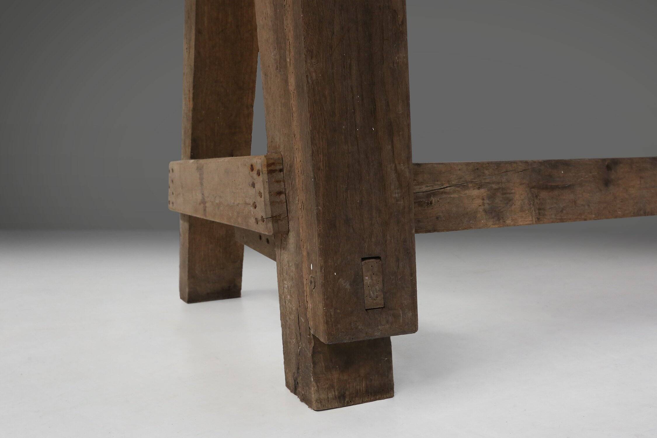 Industrial solid oak Workbench, Belgium ca. 1900