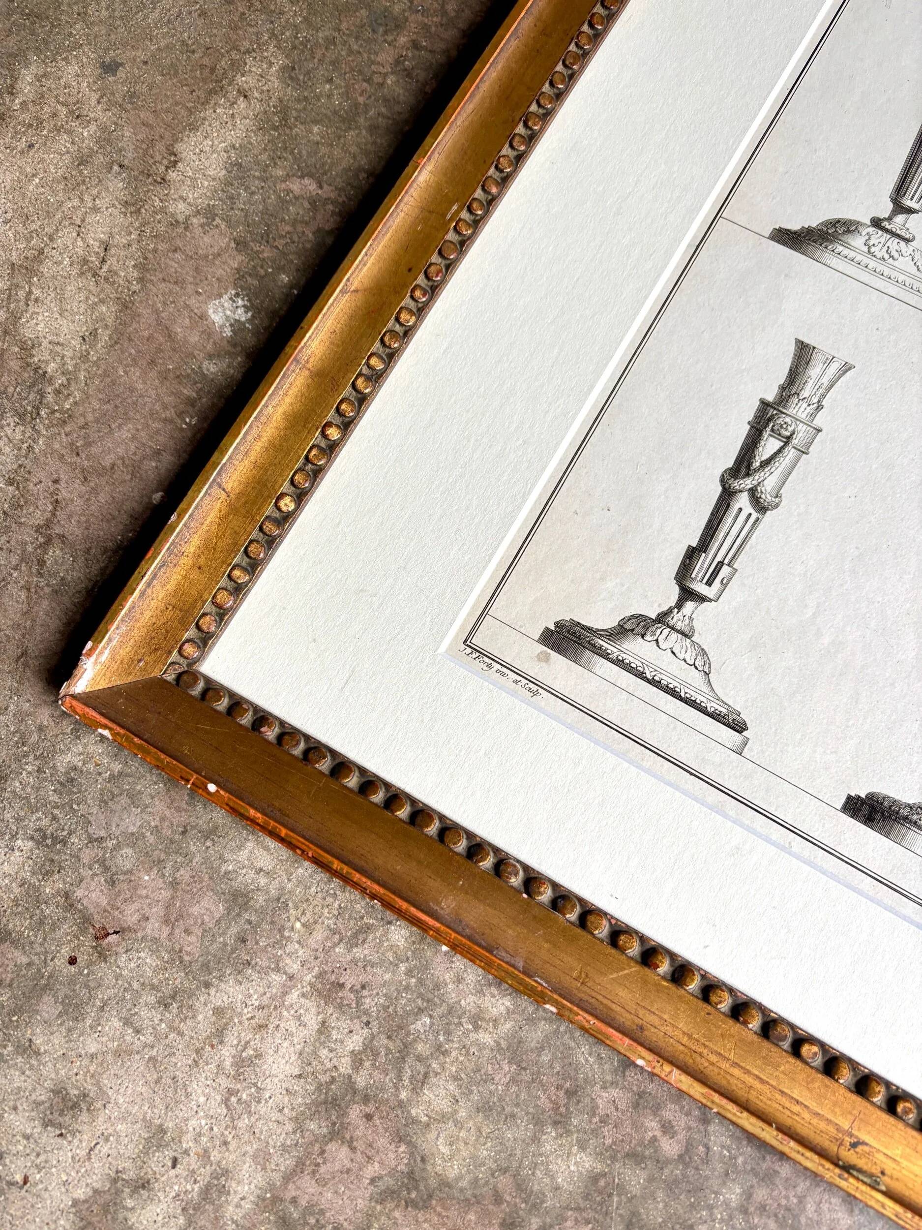 Framed engraving on the candlesticks by Jean-François Forty, late 18th century no. 2