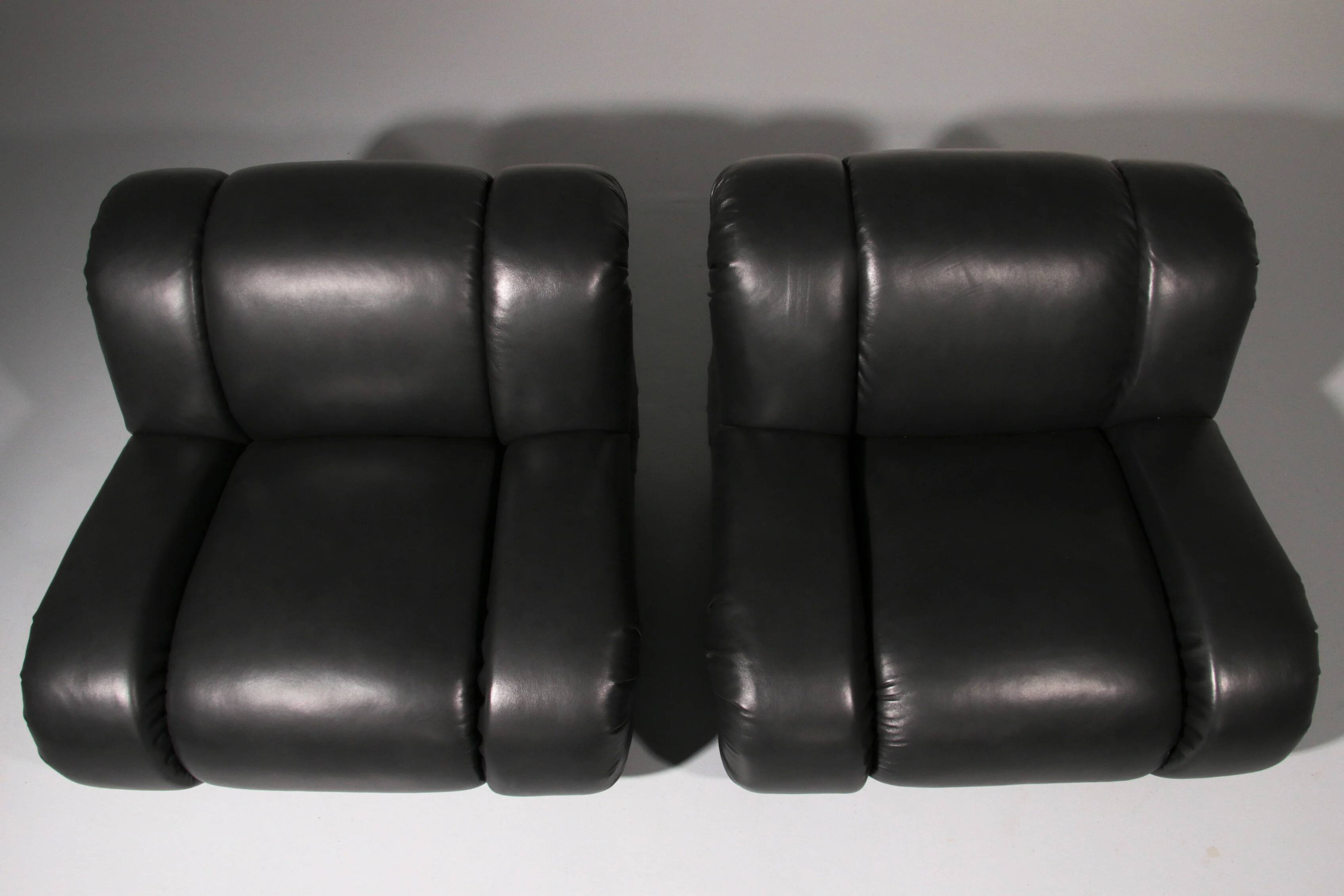 Mimo Padova black leather modular lounge chairs "Velasquez" - 1970