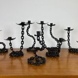 7 wrought iron candle holders in brutalist chain style