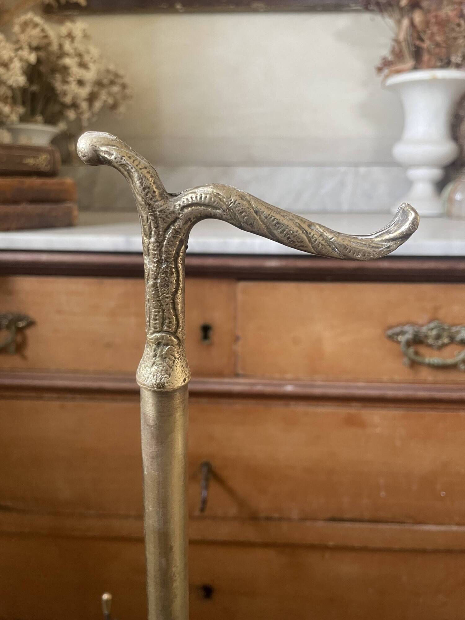 Antique repoussé brass umbrella stand