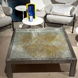 Rare Jenkell, also known as "Jenk" - Unique signed coffee table in metal, glass and inset canvas