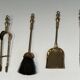 Neoclassical Brass Fire Tool Set with Arch and Ornate Balls.