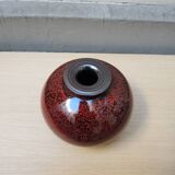 Ancien Vase Boule Signé en Céramique Finition Laqué