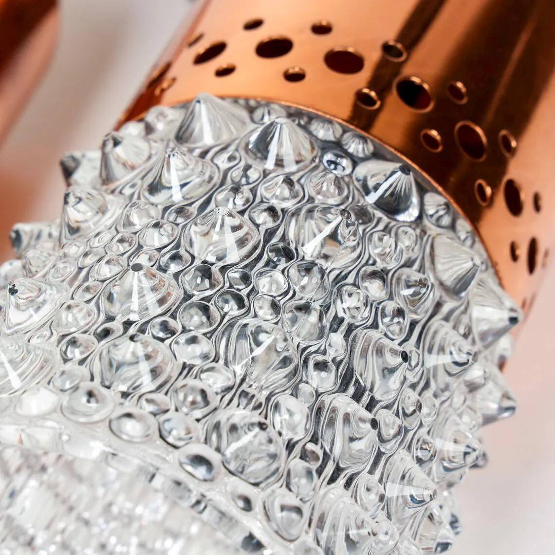 Set of 3 copper and bubble glass pendant lights by VEB NARVA Leuchten, ann