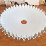 Vintage french frilled glass pendant shade white frosted glass clear edge 3649