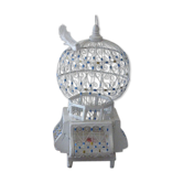 Cage has birds vintage, in wood and metal, painted in blue and white