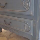 Solid wood chest of drawers painted gray and patinated silver 1940 with 3 drawers