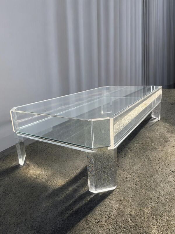 Table Basse Design Marc Micoud Plexiglas/Lucite et Verre - 1980