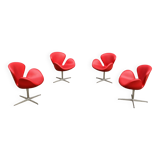 4x Original red leather Fritz Hansen Swan chairs Topstaat!