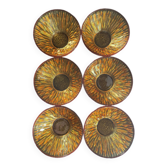 6 coupelles en verre ambré vintage
