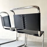 2 B33 chairs in chromed metal and black leather