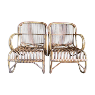 Pair of rattan armchairs