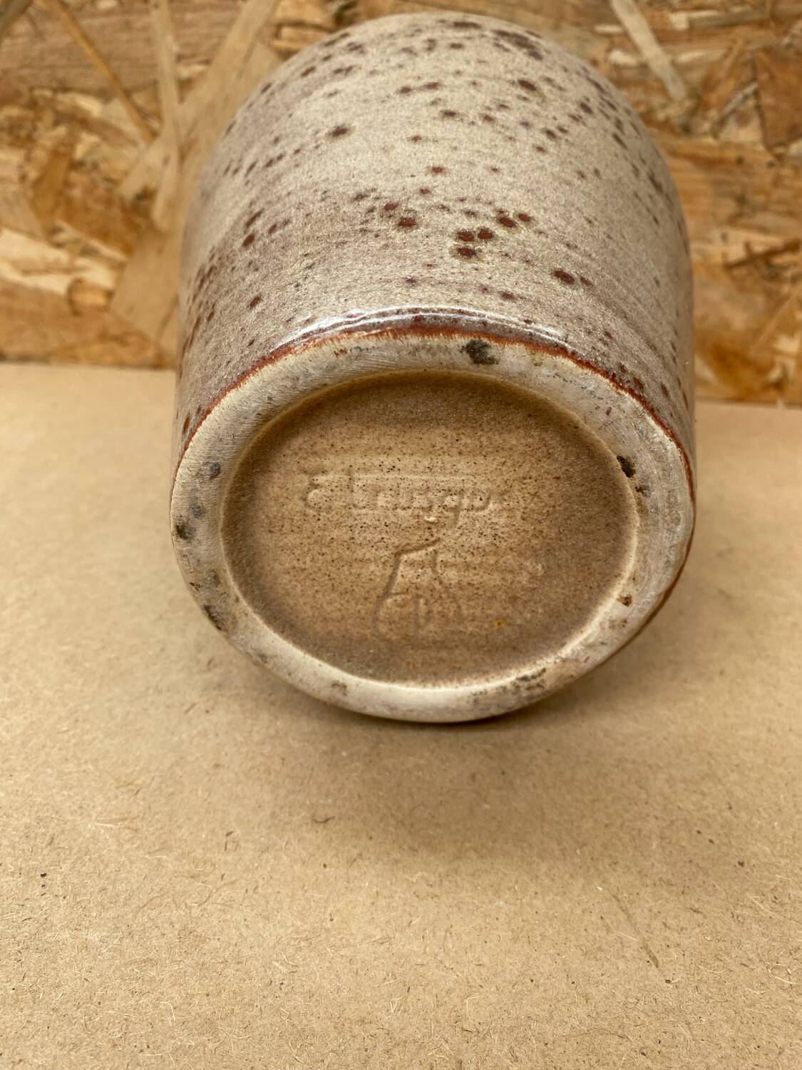 Antique etruscan vase ceramic beige speckled brown vintage