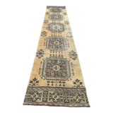 Distressed turkish runner 350x75 cm wool vintage tribal rug