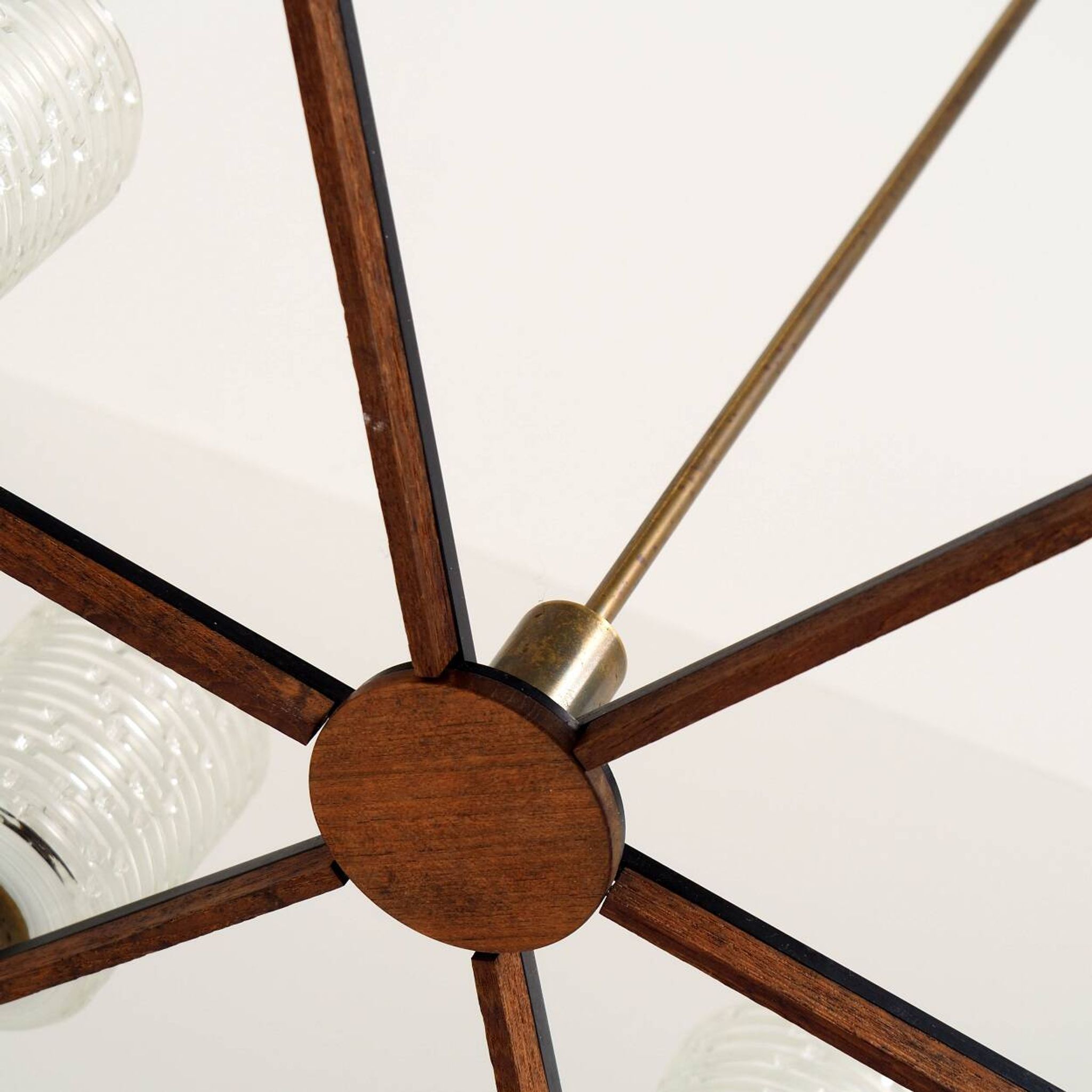 Vintage Philips 6-Light Chandelier in Brass, Teak & Black Metal