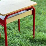 Vintage school table and chair in wood and metal