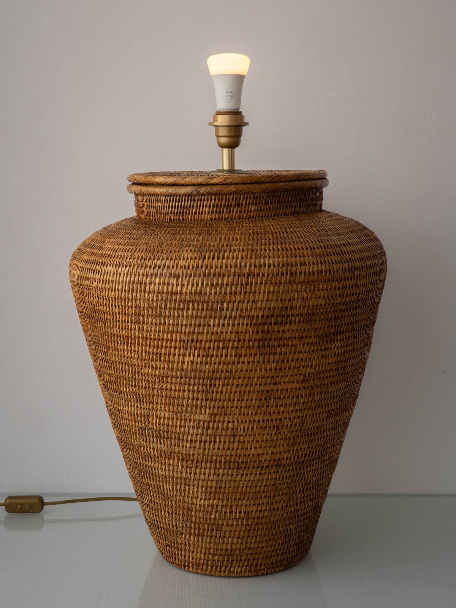 Hand-Woven Rattan Table or Floor Lamp, Burma/Myanmar, Oversized, 1980s