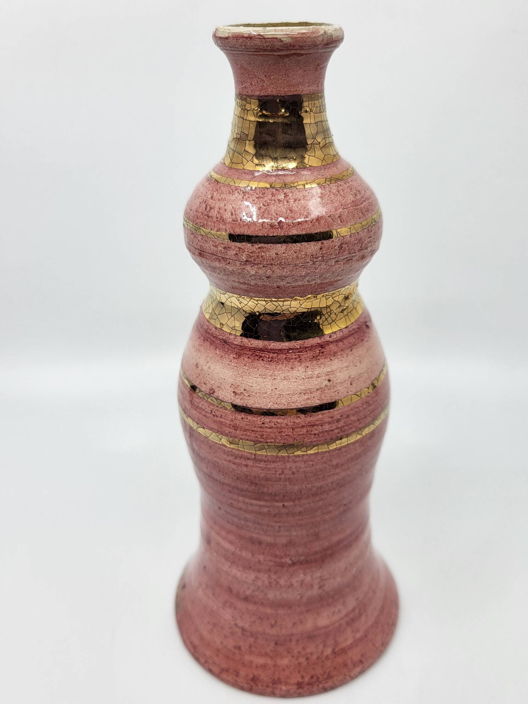 Georges Pelletier soliflore vase in fine gold rose ceramic, France.