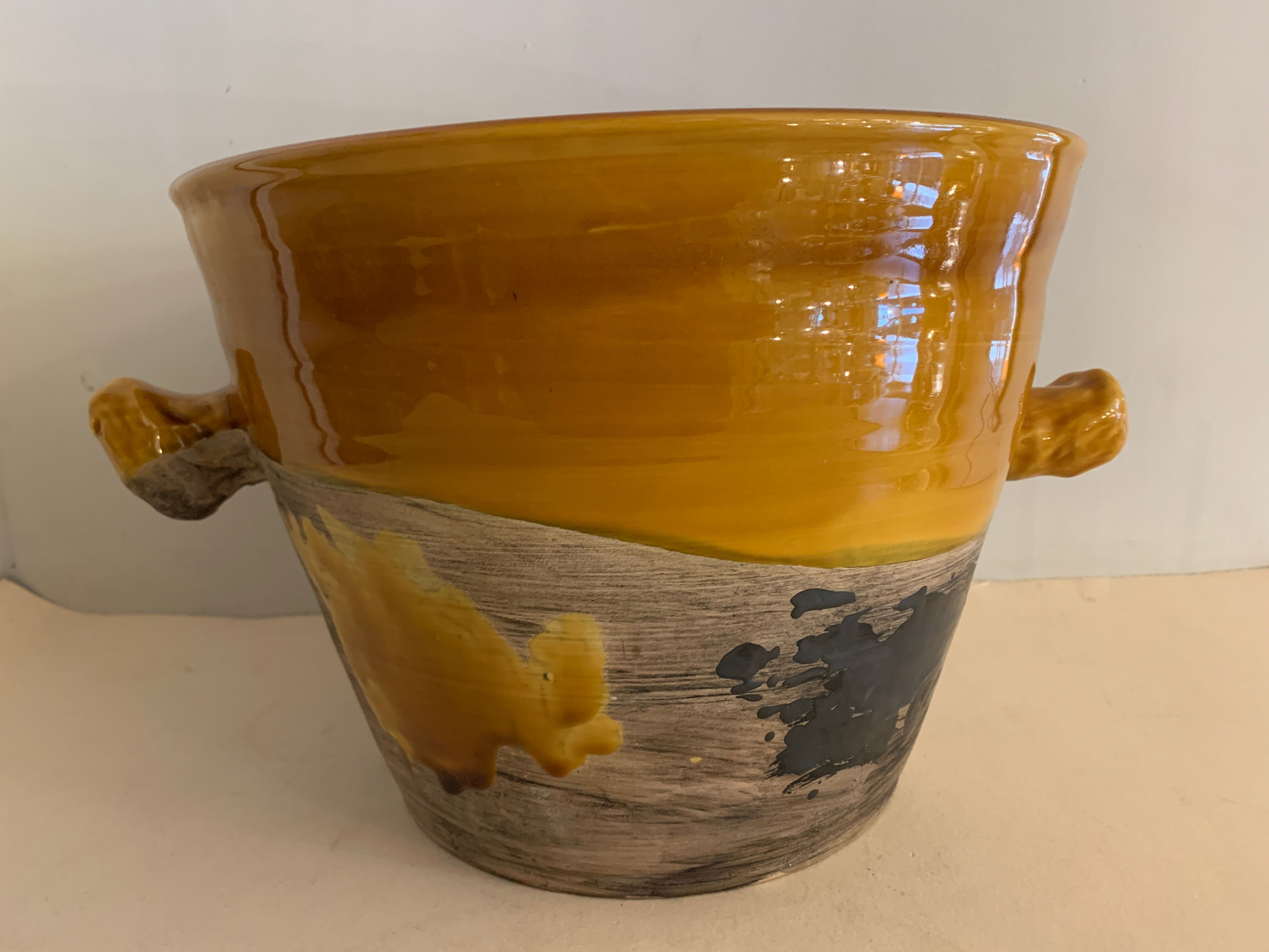 Seau à champagne ou jardinière céramique tachiste Poterie du Colombier, 1973