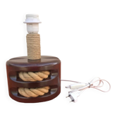 Pulley lamp base, varnished wood / rope.
