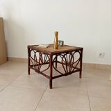 Vintage rattan and bamboo coffee table, 51*51 cm