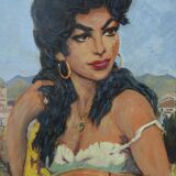 Painting 1950 signed bohemian portrait