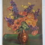 Huile sur bois "bouquet de fleurs"