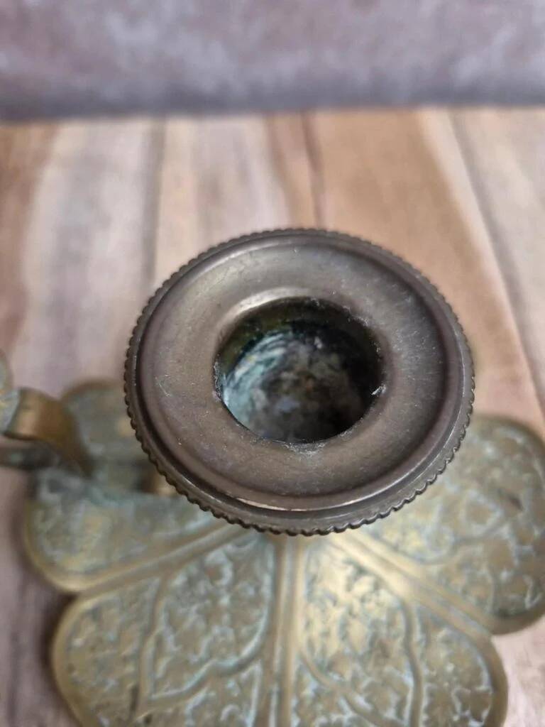 Antique brass candlestick La Ménagère Paris – floral decoration