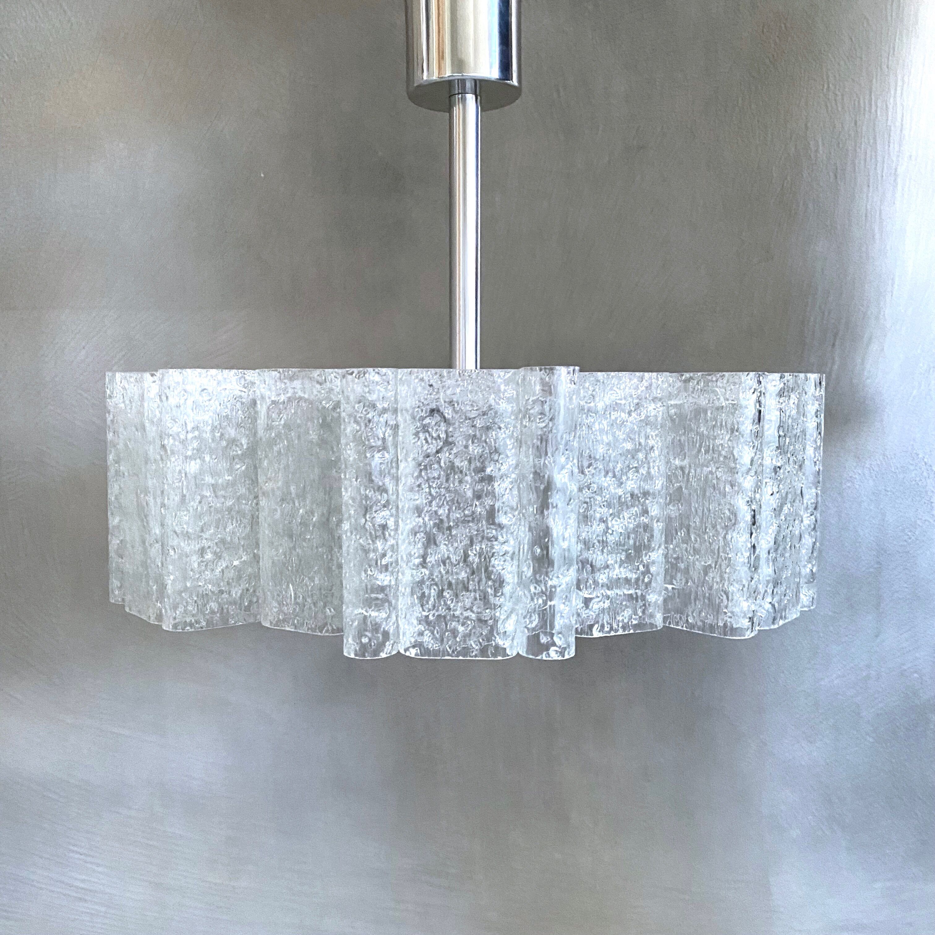 Glass chandelier by Doria Leuchten 1960s mid century lamp, vintage interior.