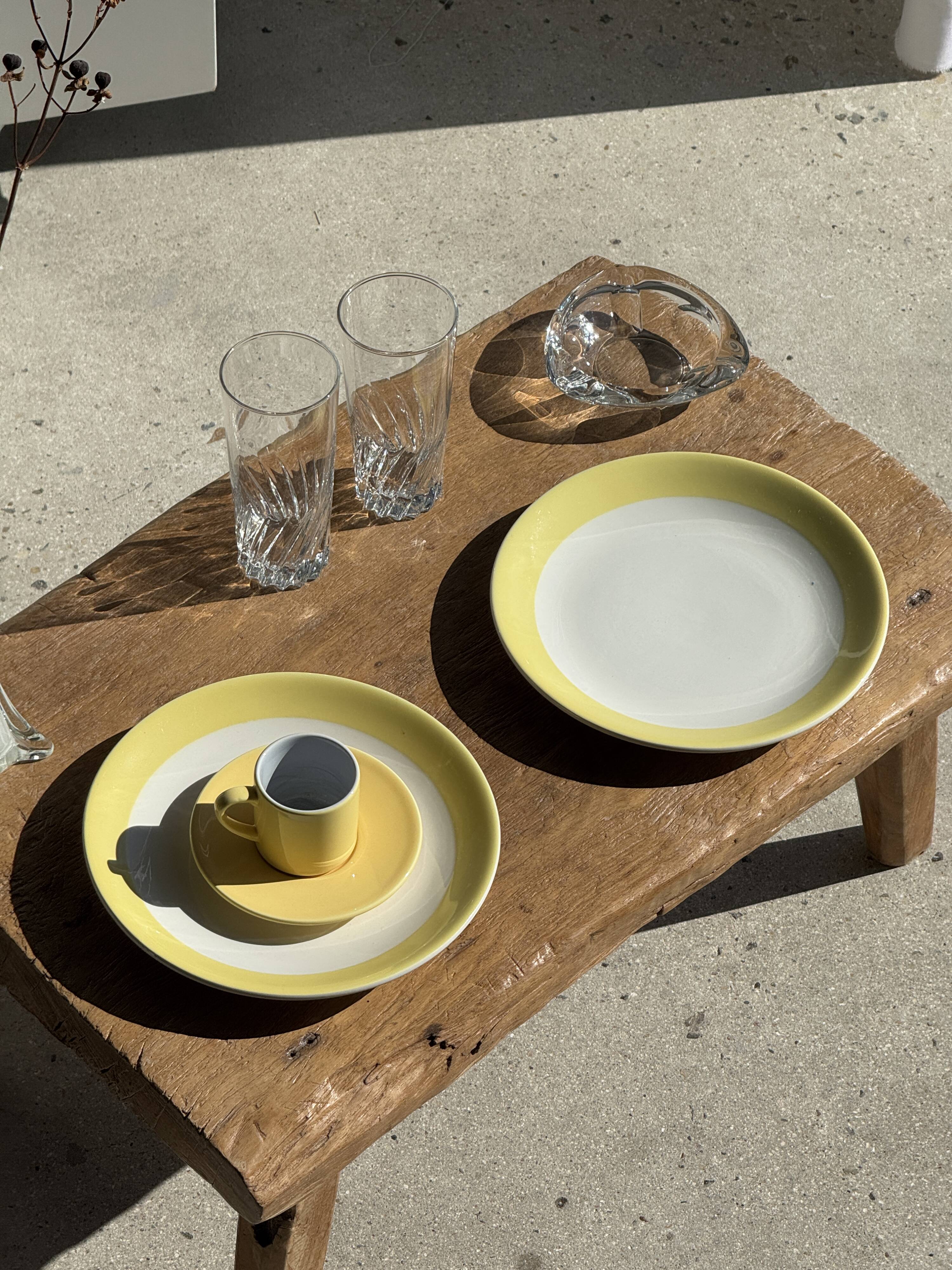Set of 2 large plates with yellow rim, brand 12.