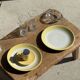 Set of 2 large plates with yellow rim, brand 12.