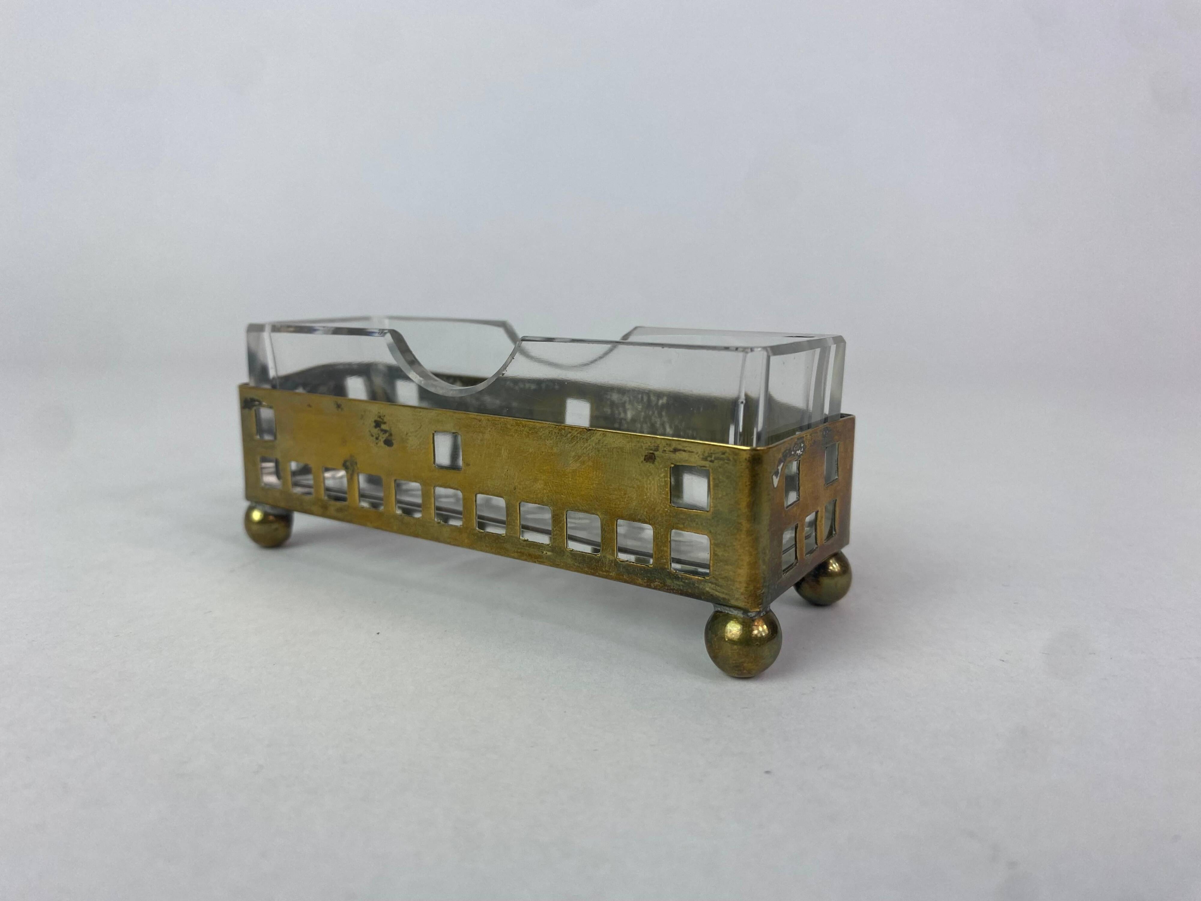 Secessionist brass baskets and toothpick holder by Hans Ofner/Josef Hoffmann