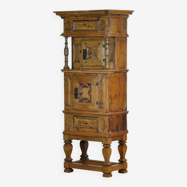 Armoire rustique allemande en pin et chêne, vers 1850