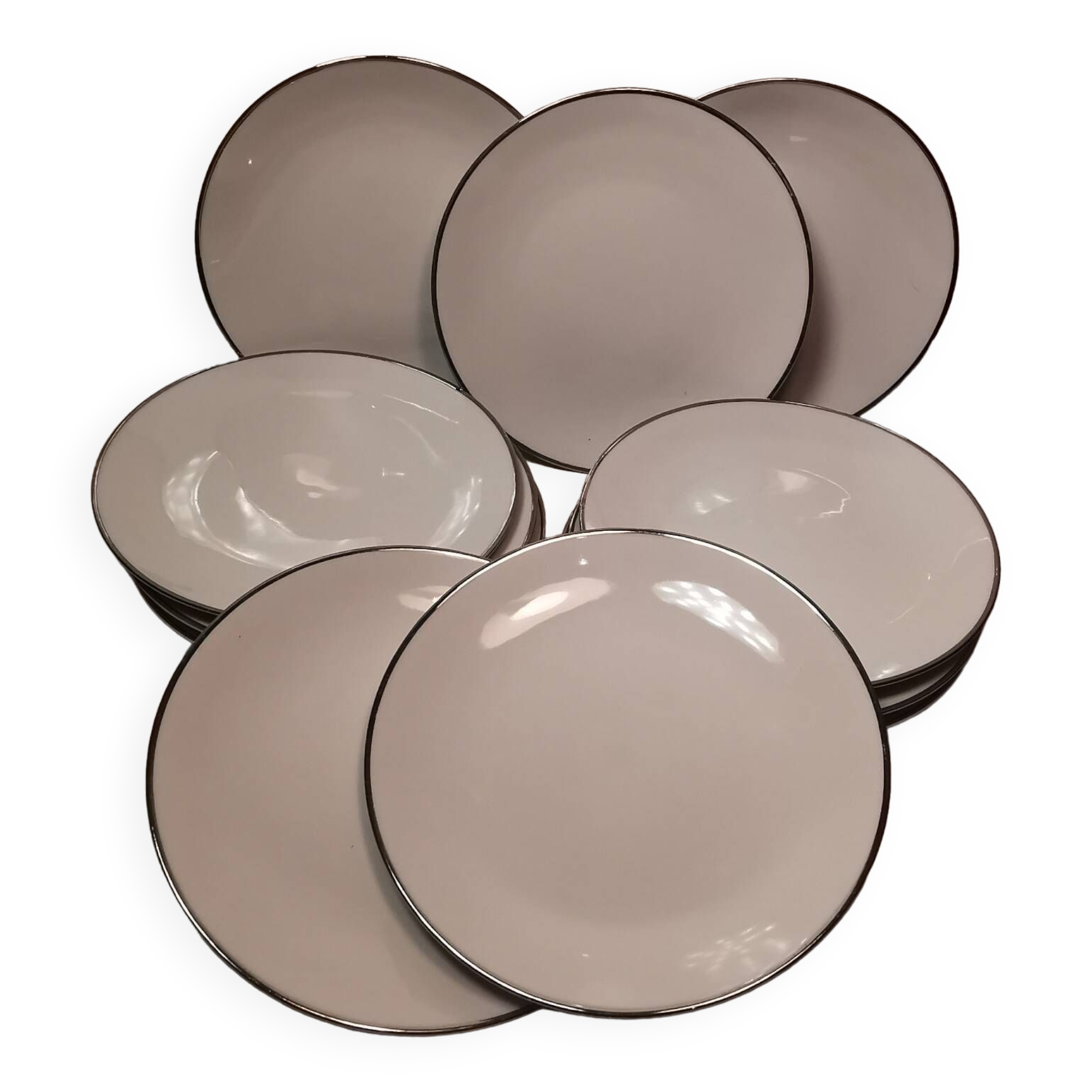 Set of 12 dessert / cake plates - bareuther bavaria silver liseret