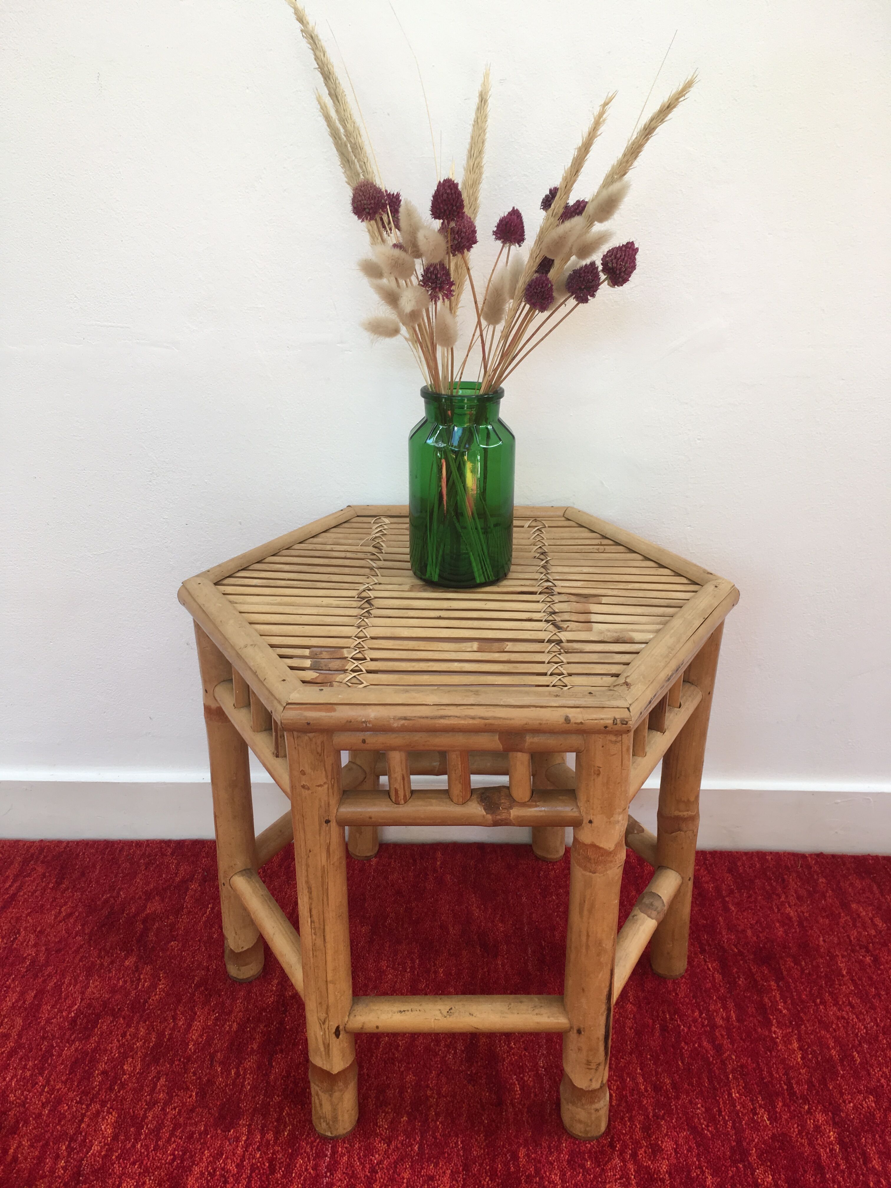 Hexagonal coffee table in bamboo and rattan