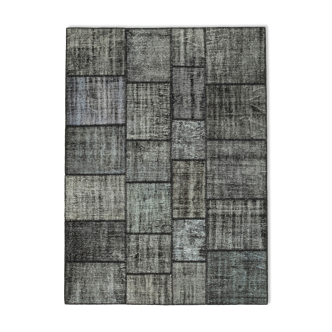 Handwoven turkish contemporary 176 cm x 245 cm black patchwork rug