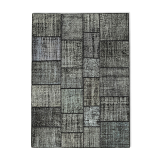 Tapis turc contemporain tissé à la main 176 cm x 245 cm tapis patchwork noir
