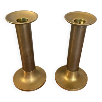 Ancienne Paire De Bougeoir Colonne Laiton Vintage