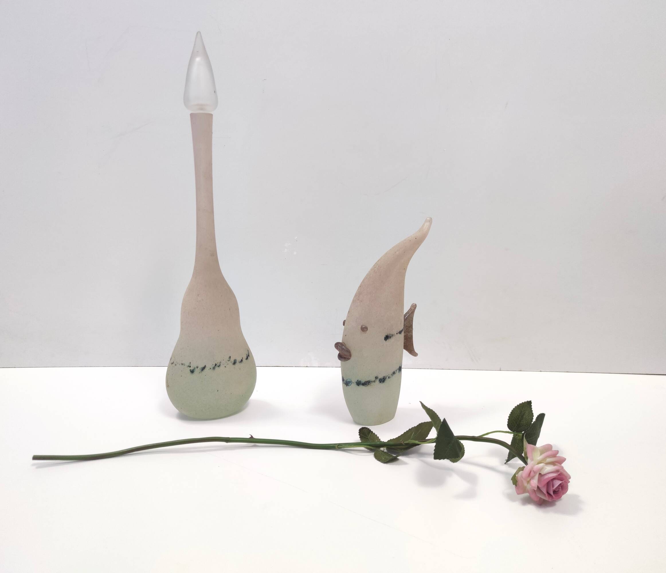 Handmade Scavo Glass Bottle / Vase by Luigi Mellara, Italy