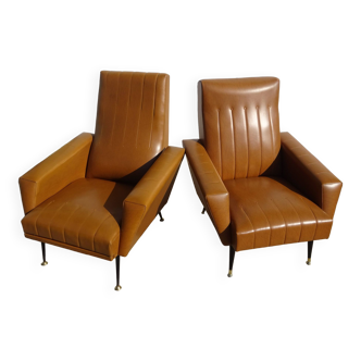 Duo of vintage faux armchairs