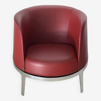 Fauteuil rotatif en cuir Bordeaux par Carl Öjerstam pour Materia, Suède post 2000