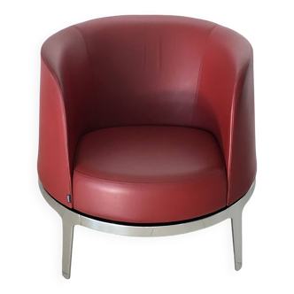 Rotating armchair in Bordeaux leather by Carl Öjerstam for Materia, Sweden post 2000