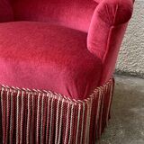 Old raspberry velvet toad armchair
