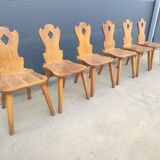 Set of 6 brutalist oak dining chairs, 1960