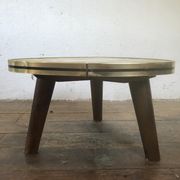 Small triangular table coffee table with a vintage tripod door midcentury plant 1950