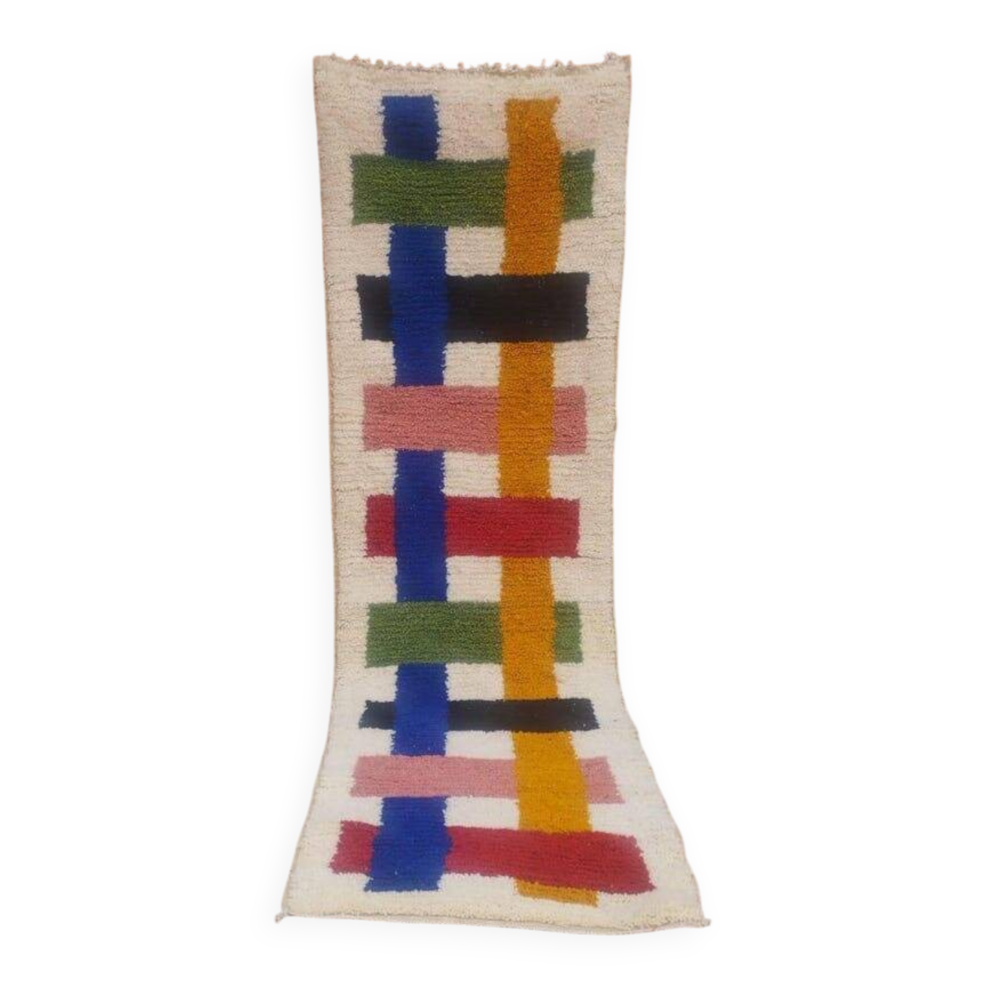 Handmade natural wool hallway rug, size 75 x 300 cm