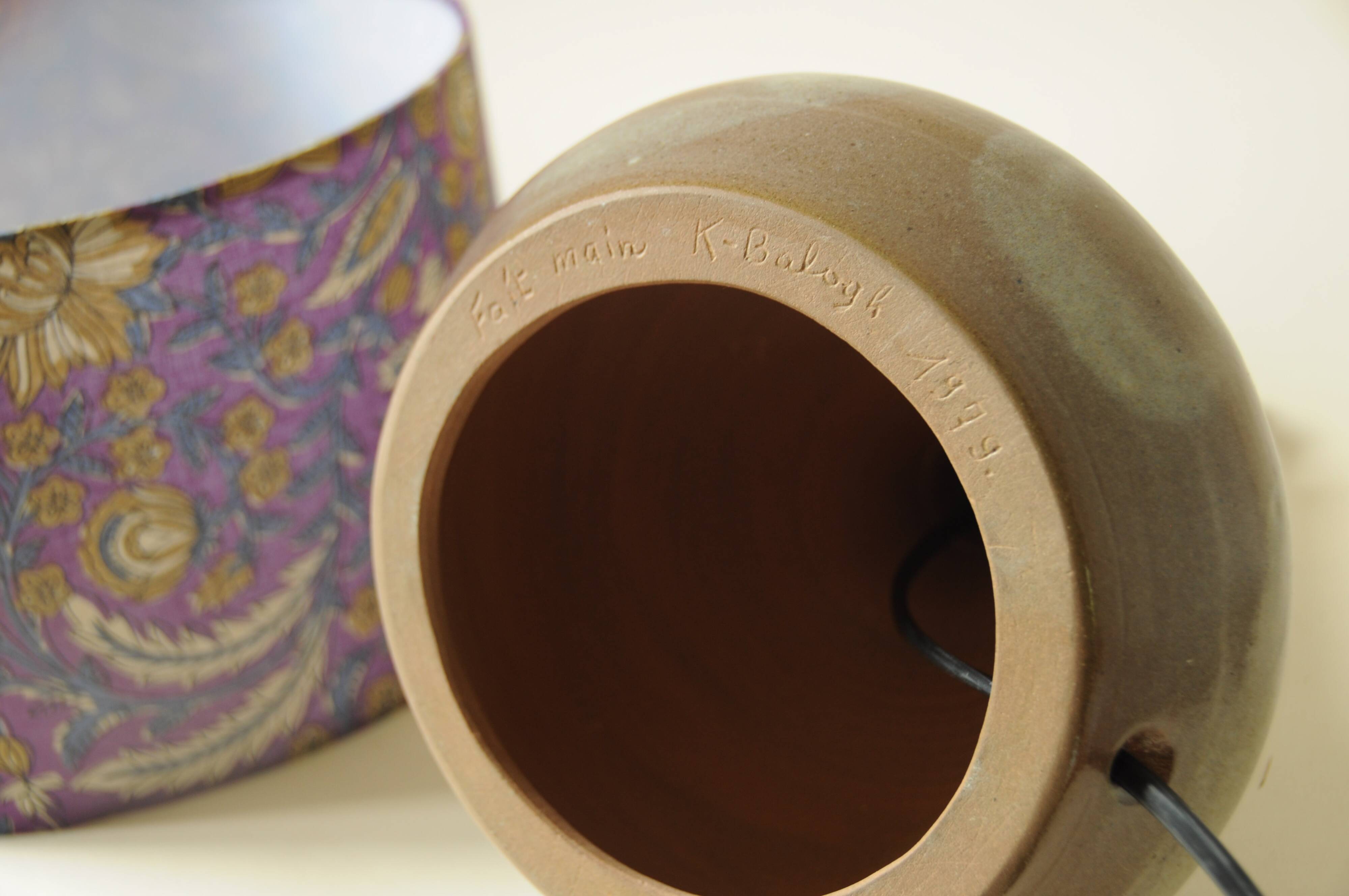 Vintage Ceramic Lamp - Indian Purple Flower Shade - 70s Style